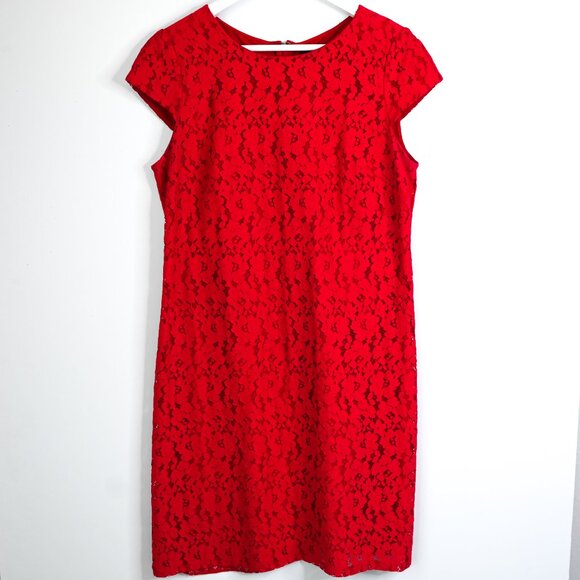 TOMMY HILFIGER Red Lace Cap Sleeve Shift Dress - Size 10 - Picture 2 of 13